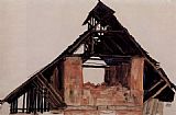 Egon Schiele Famous Paintings - Old Gable